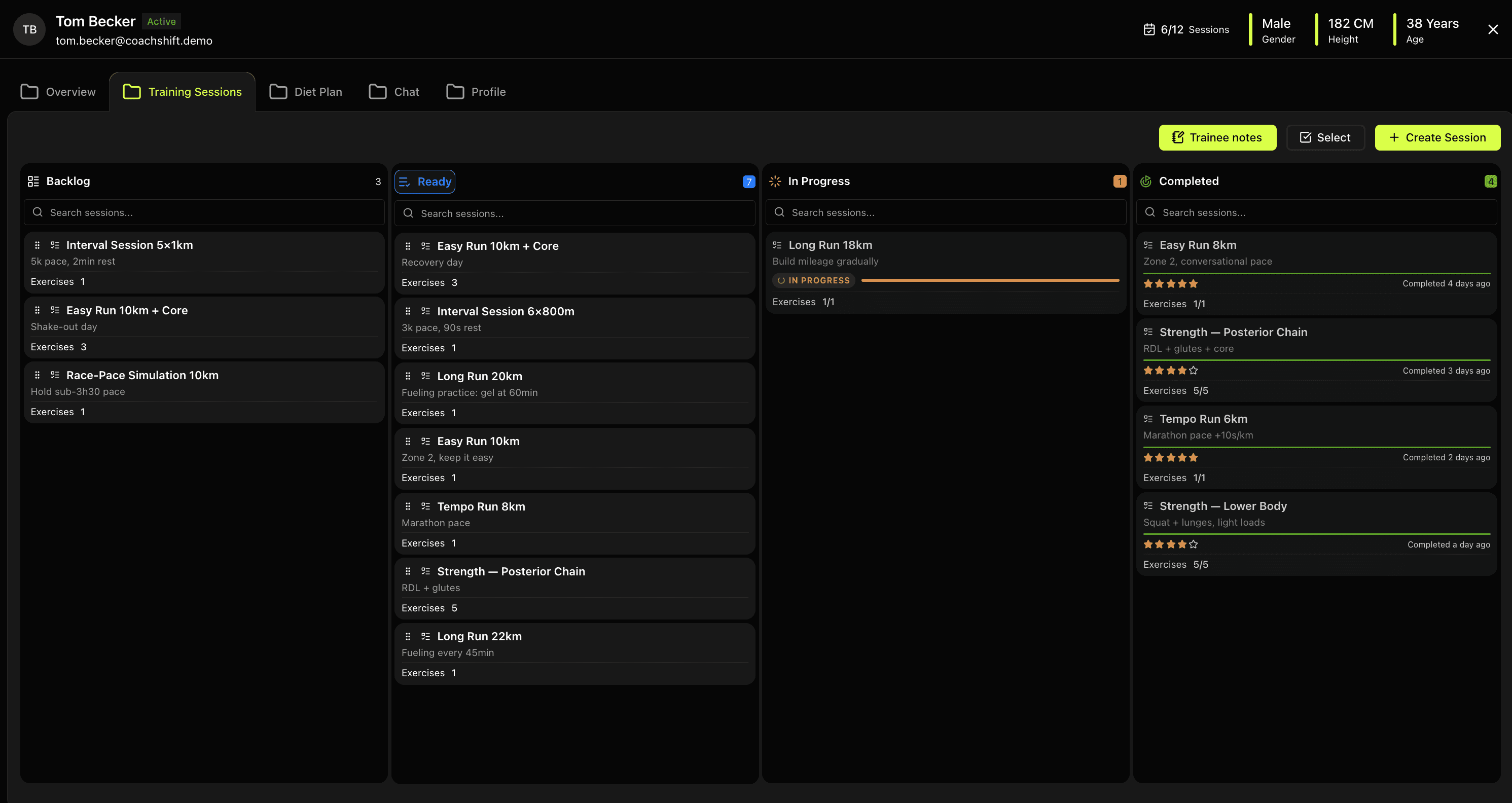 CMS: Coach assigns workouts — calendar dates optional, drag-and-drop session builder
